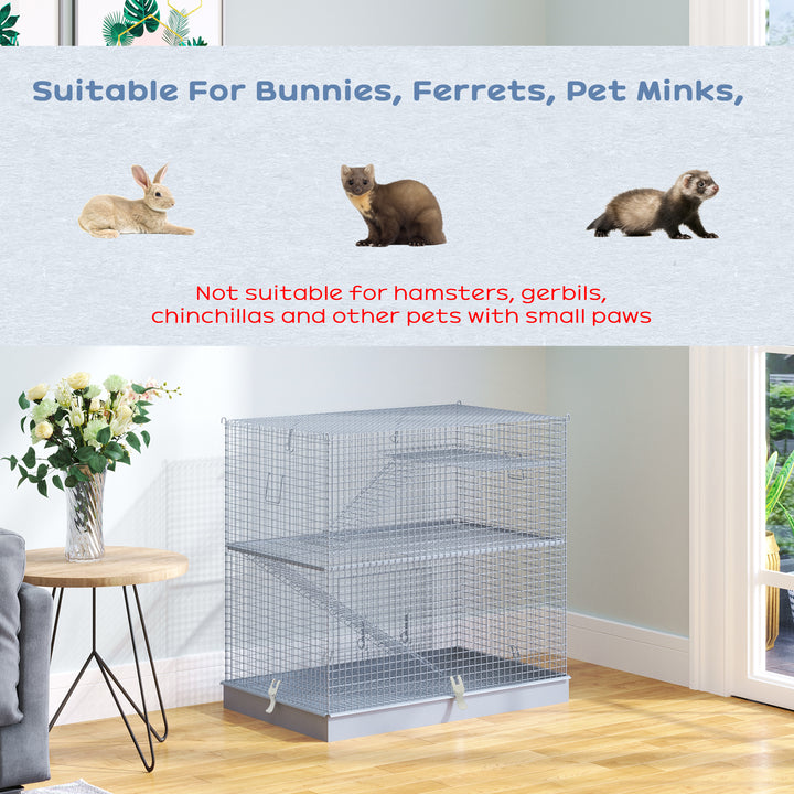 3-Level Metal Hamster Cage Small Animal Rat Rodent Pet Hutch Ferret Chinchilla Platform Feeding Habitat Easy Clip Base Ladder Grey