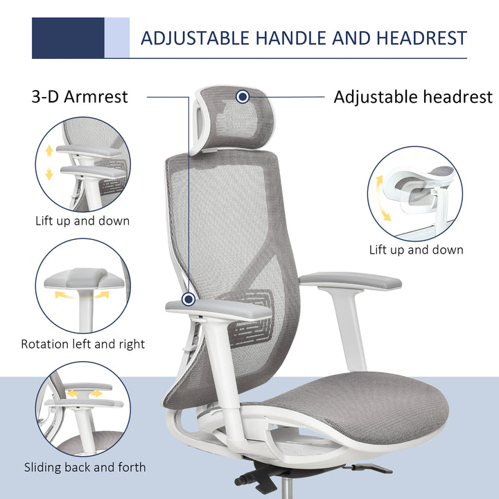 Vinsetto Ergonomic Office Chair with 360° , Wheel, Mesh Back, Adjustable Height &amp; 3D Armrest for Home Office, Grey