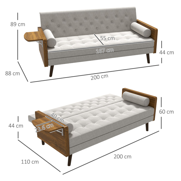 HOMCOM 3-Seater Sofa Bed Click-Clack Button-Tufted Settee Recliner Couch with Wood Legs for Living Room, Beige