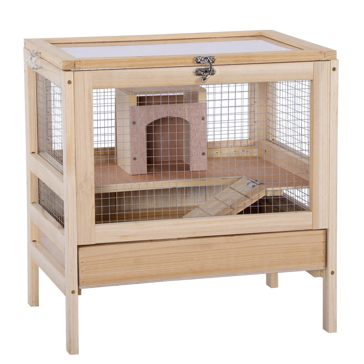Hamster Cage Rodent Mouse Pet Small Animal Kit Large Wooden hut Box Double Layers Easy Clean 46 x 34 x 48 cm