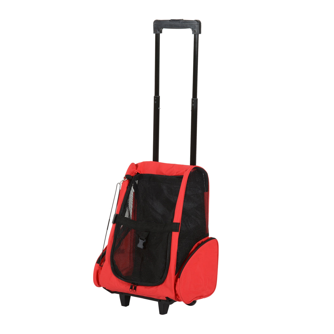 PawHut Pet Carrier Travel Backpack Bag Cat Carrier Dog Bag w/ Trolley and Telescopic Handle, 42 x 25 x 55 cm, Red