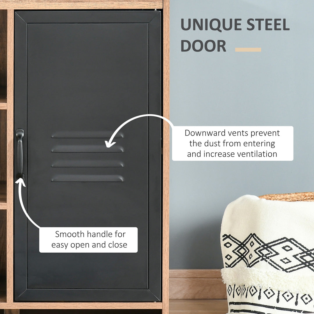 Cupboard Storage Cabinet with 3 Tiers and Steel Door, Home Organizer Sideboard with Adjustable Shelf for Dining Room, Living Room, Kitchen