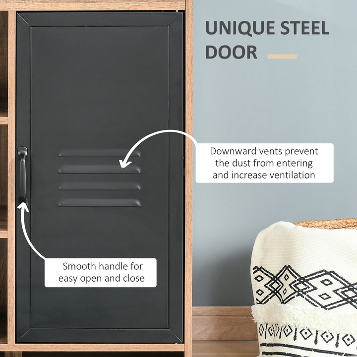 Cupboard Storage Cabinet with 3 Tiers and Steel Door, Home Organizer Sideboard with Adjustable Shelf for Dining Room, Living Room, Kitchen