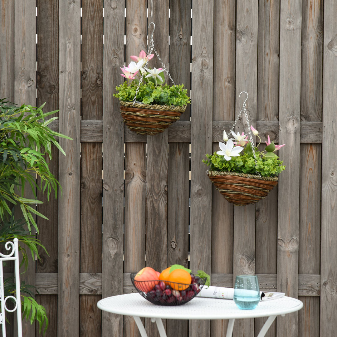 Pack of 2 Artificial Clematis Flowers Hanging Planter Basket for Indoor Outdoor Decoration