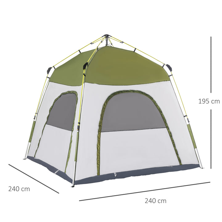 4 Person Automatic Camping Tent, Outdoor Pop Up Tent, Portable Backpacking Dome Shelter, Green