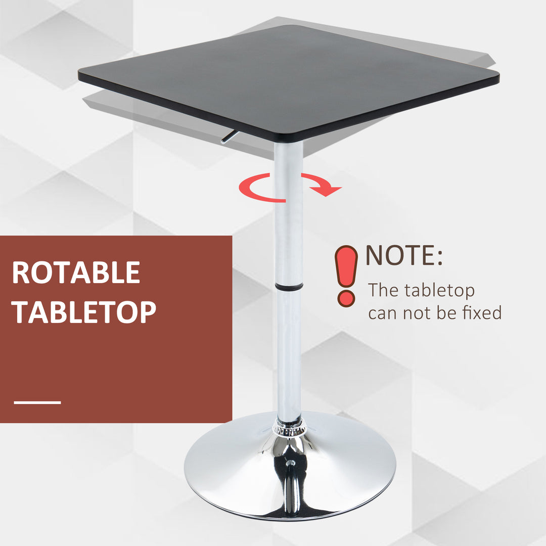Modern Height Adjustable Counter Bar Table with 360° Swivel Tabletop and Electroplating Metal Base, Pub Desk, Black and Silver