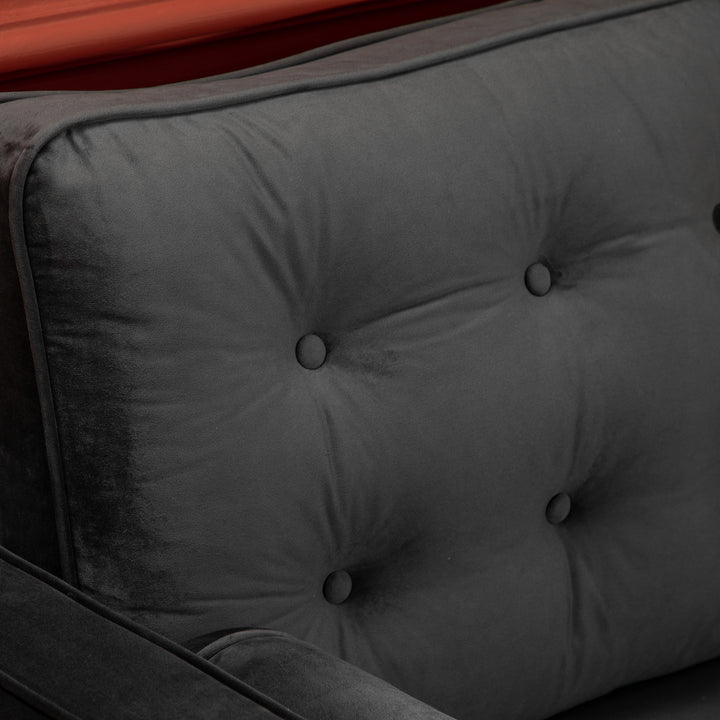HOMCOM 3-Seater Sofa, 204 cm Sofa Couch with Button-Tufted Back Cushion, 2 Pillows and Rubber Wood Legs for Living Room, Grey