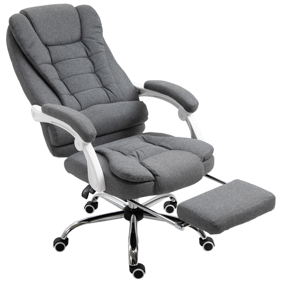 Office Chair Computer Swivel Rolling Task Recliner for Home with Retractable Footrest, Arm, Grey