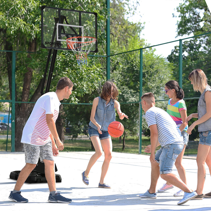 Height Adjustable Basketball Hoop and Stand with Sturdy Backboard and Weighted Base, Portable on Wheels, 2.4-2.9m