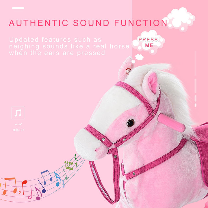 Childrens Plush Rocking Horse with Sound-Pink