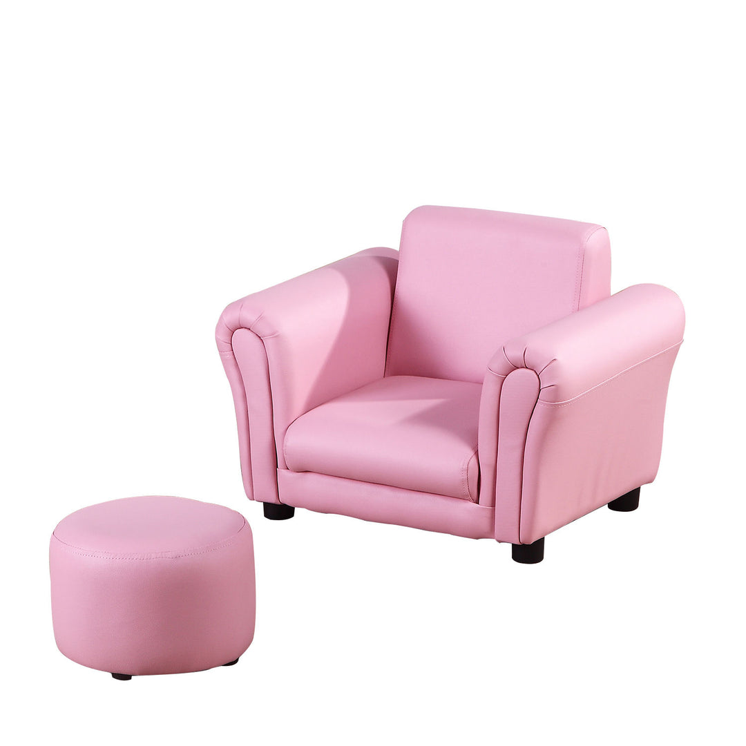 Single Seater Kids Sofa Set Children Couch Seating Game Chair Seat Armchair w/ Free Footstool (Pink)