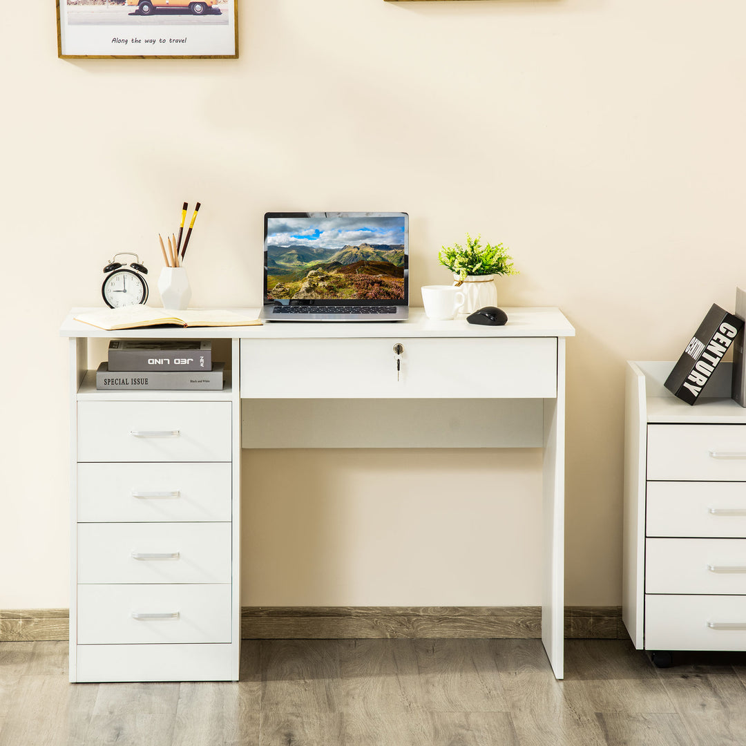 Computer Desk, Home Office Desk with Lockable Drawer, Storage Shelf for Study Bedroom, 110 x 50 x 76 cm, White