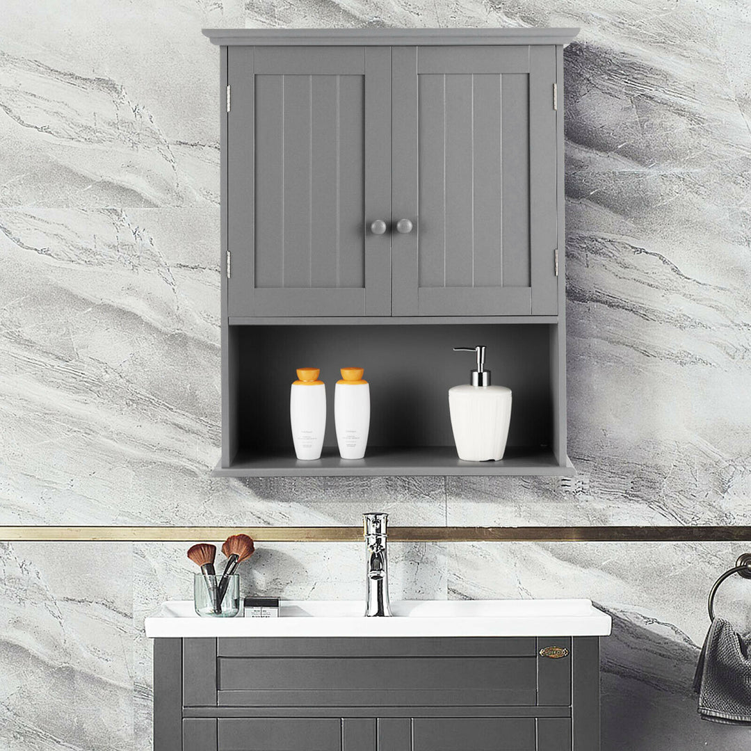 Wall Mounted Bathroom Storage Cabinet with Adjustable Shelf-Grey