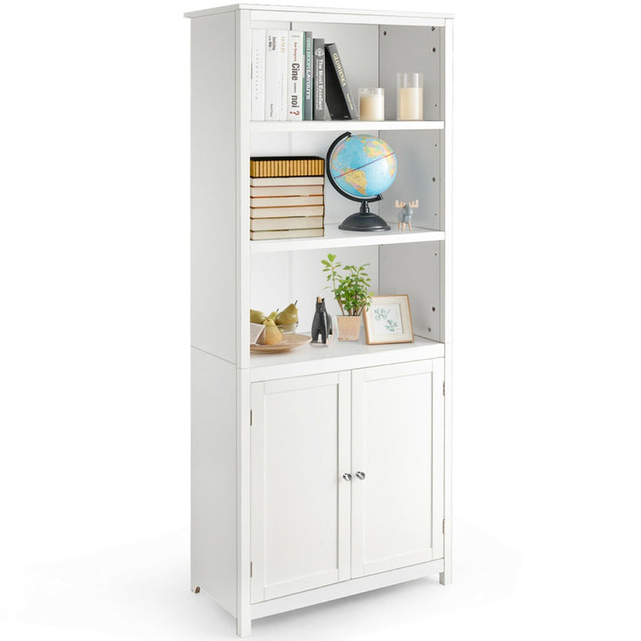 Wooden Tall Bookcase with 3-Tier Storage Cabinet-White