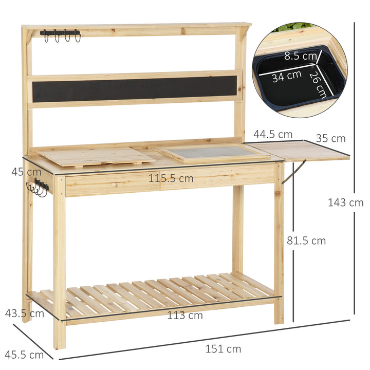 Outsunny Potting Bench Table, Garden Work Bench, Workstation with Metal Sieve Screen, Chalkboard, Hidden Sink, Drawer for Patio, Courtyards, Balcony