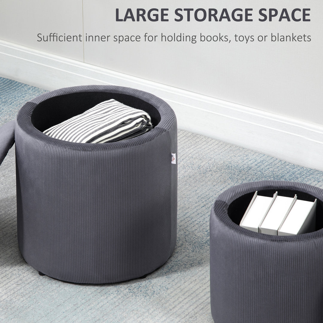 Modern Storage Ottoman with Removable Lid, Fabric Storage Stool, Foot Stool, Dressing Table Stool, Set of 2, Grey
