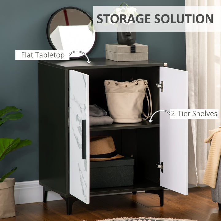 Modern Storage Cabinet with Marble Effect, Adjustable Shelf, Floor Accent Cabinet for Living Room