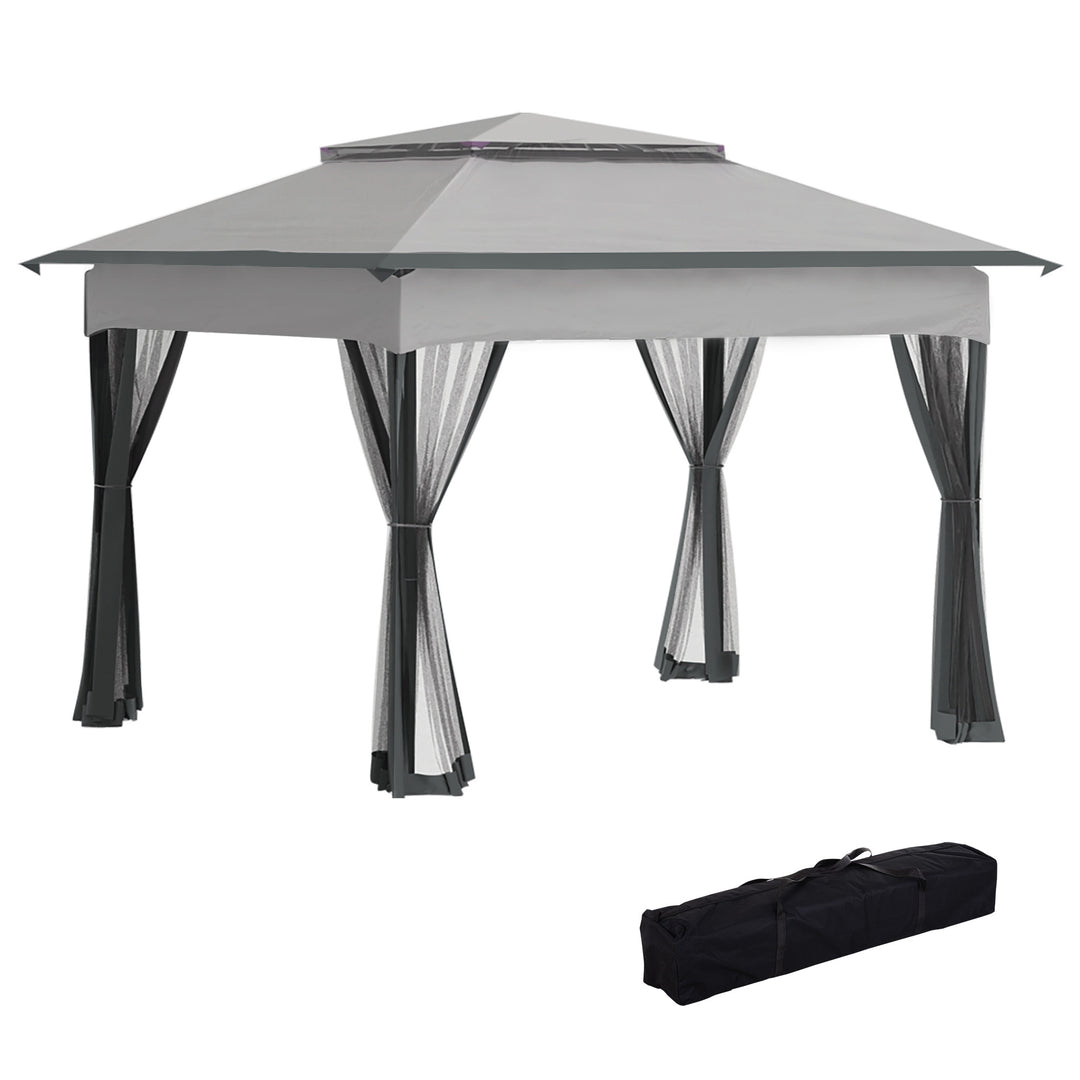 3 X 3(m) Meters Metal Gazebo Party Canopy Garden Pop Up Tent Outdoor Sun Shelter w/ Net Curtain Zipper Door - Dark Grey