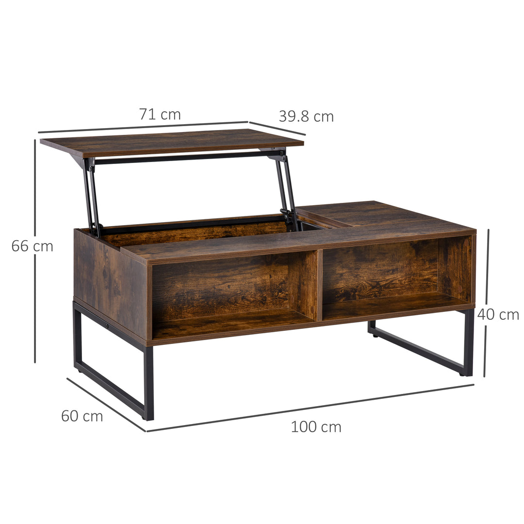 Extendable Coffee Table Lift Top Desk w/ Hidden Storage Compartment Drawer Metal Frame - Brown