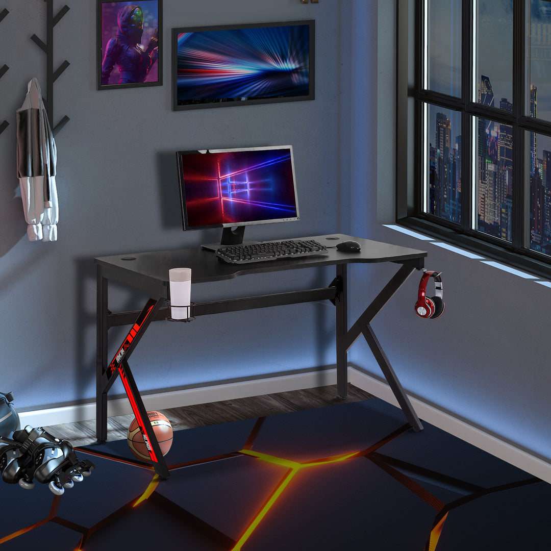 Gaming Desk Computer Table Racing Style for E-sport Room Office PC Workstation with Rotatable Cup Holder, Black