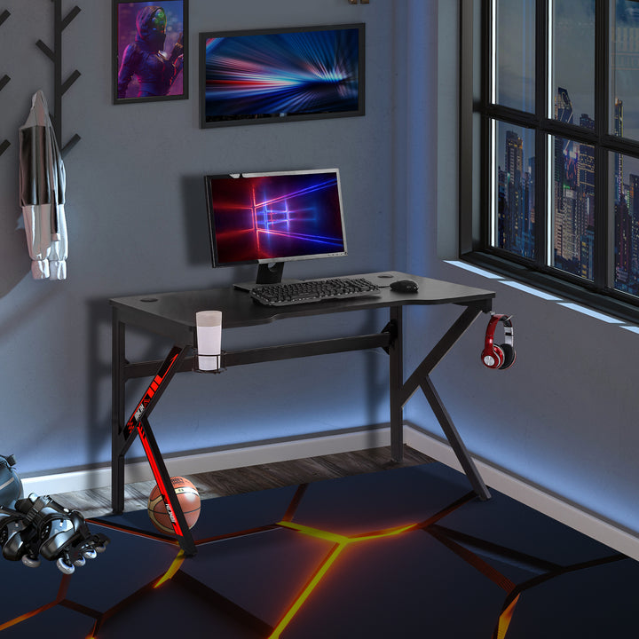 Gaming Desk Computer Table Racing Style for E-sport Room Office PC Workstation with Rotatable Cup Holder, Black