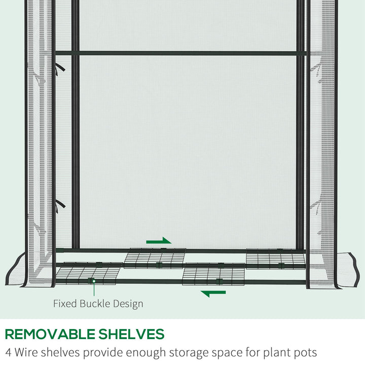 Outsunny Mini Greenhouse with Shelves Portable Garden Grow House for Plants with Roll Up Door and Vents, 100 x 80 x 150cm, White