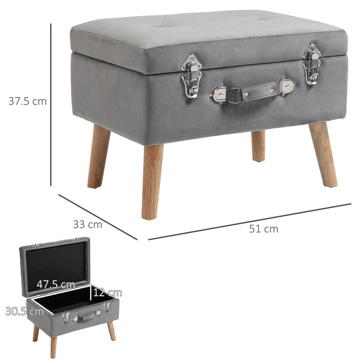 Faux Velvet Upholstered Ottoman Trunk w/ Wooden Legs Grey