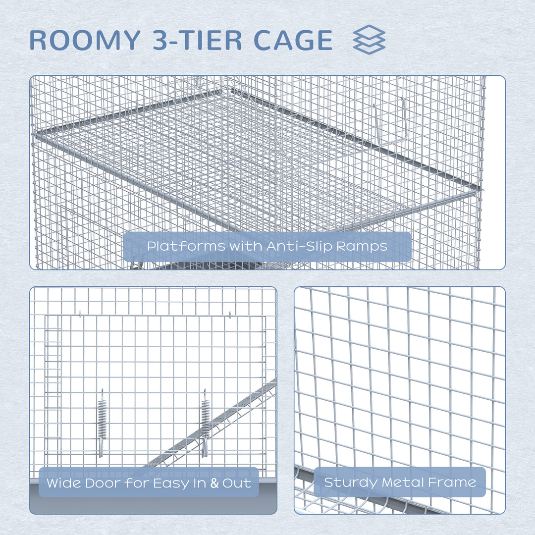 3-Level Metal Hamster Cage Small Animal Rat Rodent Pet Hutch Ferret Chinchilla Platform Feeding Habitat Easy Clip Base Ladder Grey