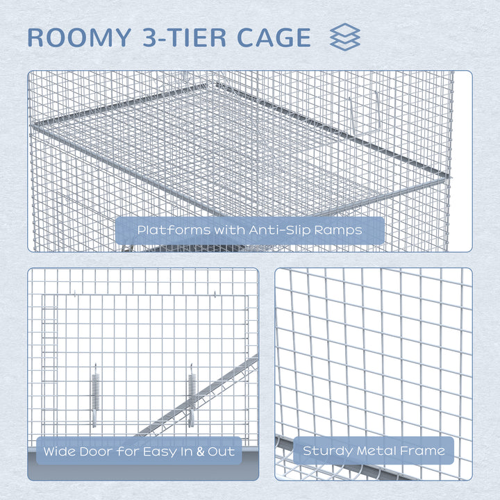 3-Level Metal Hamster Cage Small Animal Rat Rodent Pet Hutch Ferret Chinchilla Platform Feeding Habitat Easy Clip Base Ladder Grey