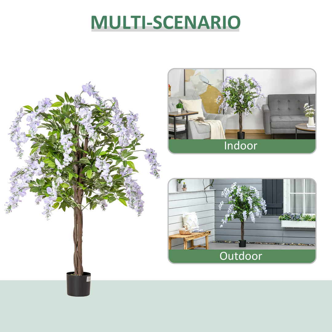 Artificial Realistic Wisteria Flower Tree Faux Decorative Plant in Nursery Pot for Indoor Outdoor Décor, 110cm