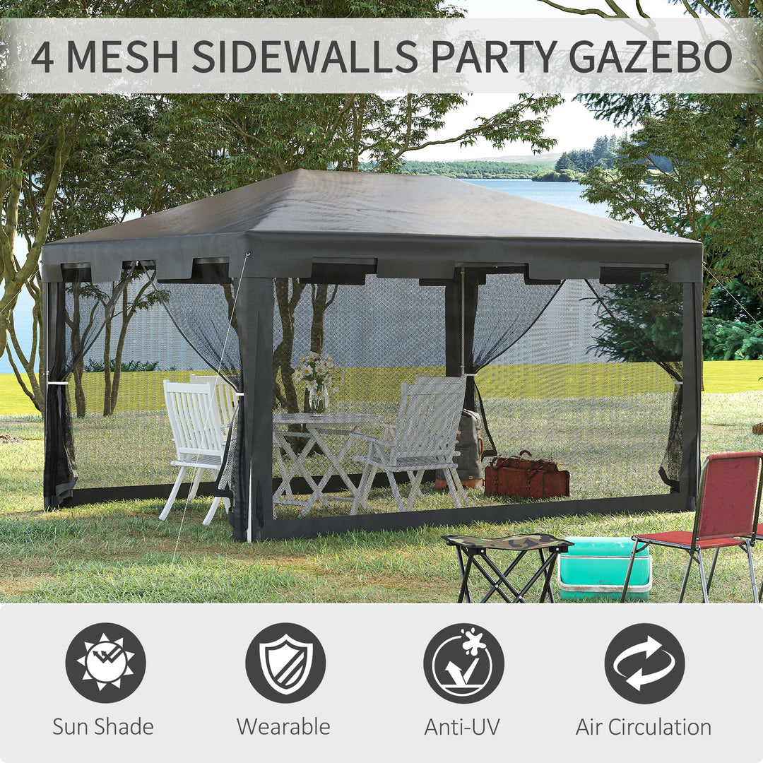 Outsunny 4 m x 3 m Gazebo Party Tent Outdoor Canopy Garden Sun Shade w/ Mesh Sidewalls, Dark Grey