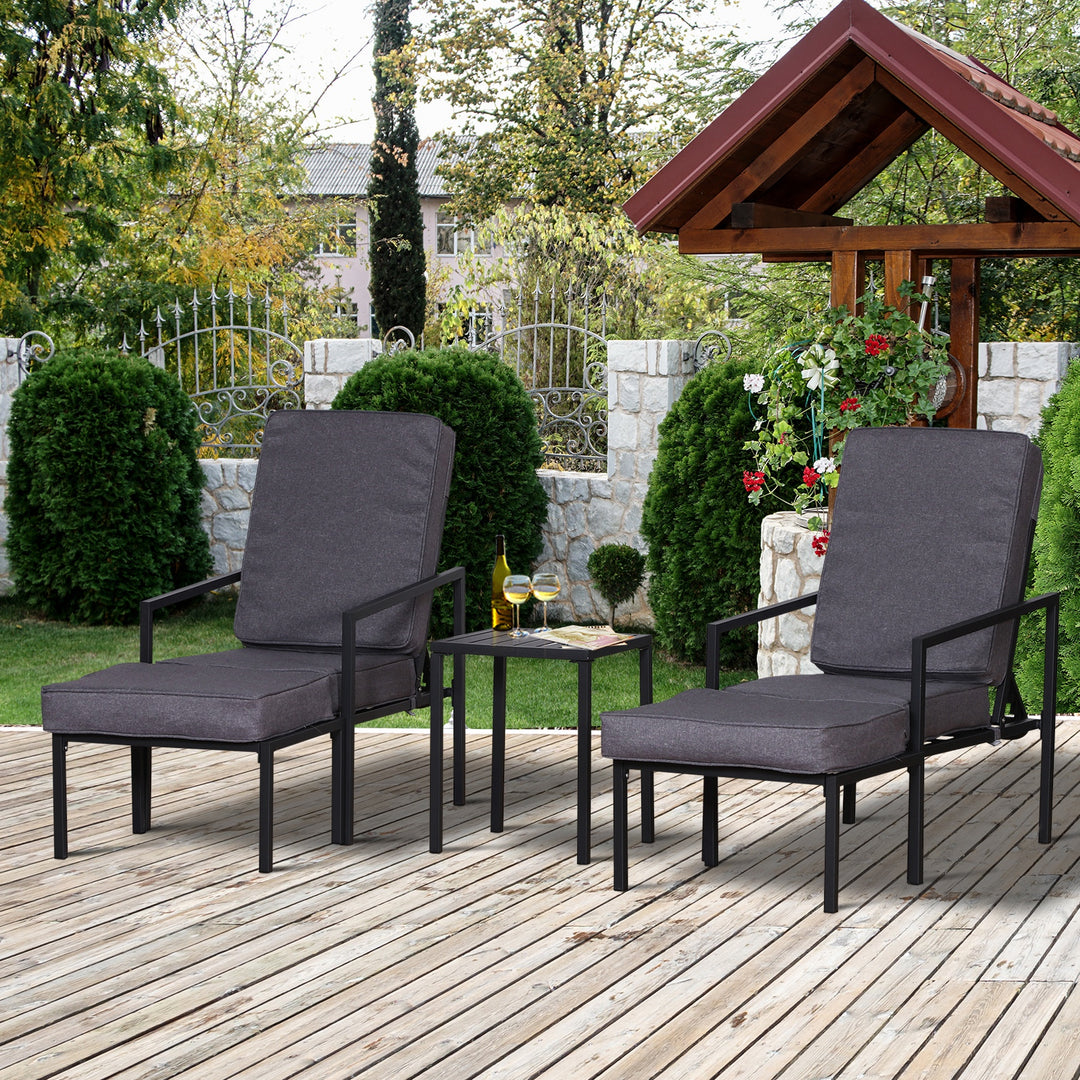 Outsunny Garden Patio Sun Lounger Outdoor Lounger 5 pcs Set Reclining Chair &amp; Coffee Table Footstools Metal Frame Patio Lounger with Cushions