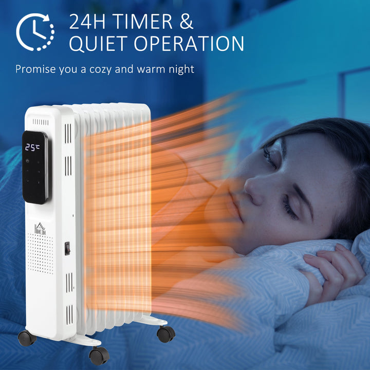 HOMCOM 2180W Oil Filled Radiator, 9 Fin, Portable Electric Heater with LED Display, 24H Timer, 3 Heat Settings, Adjustable Thermostat, Remote Control