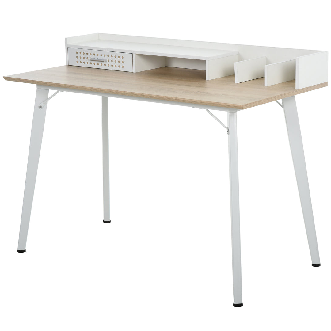 Modern Computer Desk Laptop Writing Table w/Hutch 1 Drawer workstation Home Office Furniture Oak Color and White
