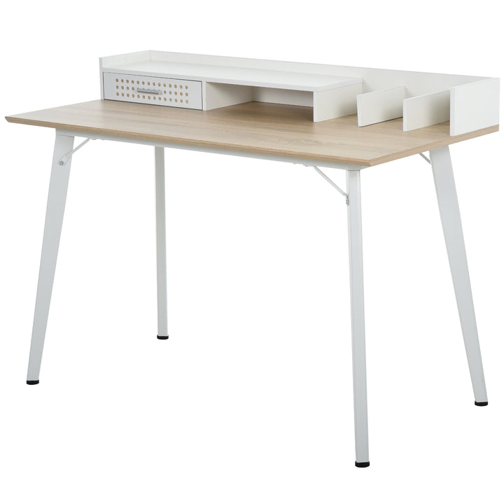 Modern Computer Desk Laptop Writing Table w/Hutch 1 Drawer workstation Home Office Furniture Oak Color and White