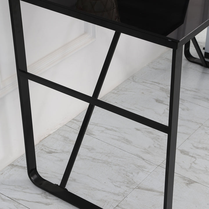 Glass Top Writing Desk with World Map Printing Working Station Home Office Table Gaming Desk Metal Frame Easy Assembly, Black