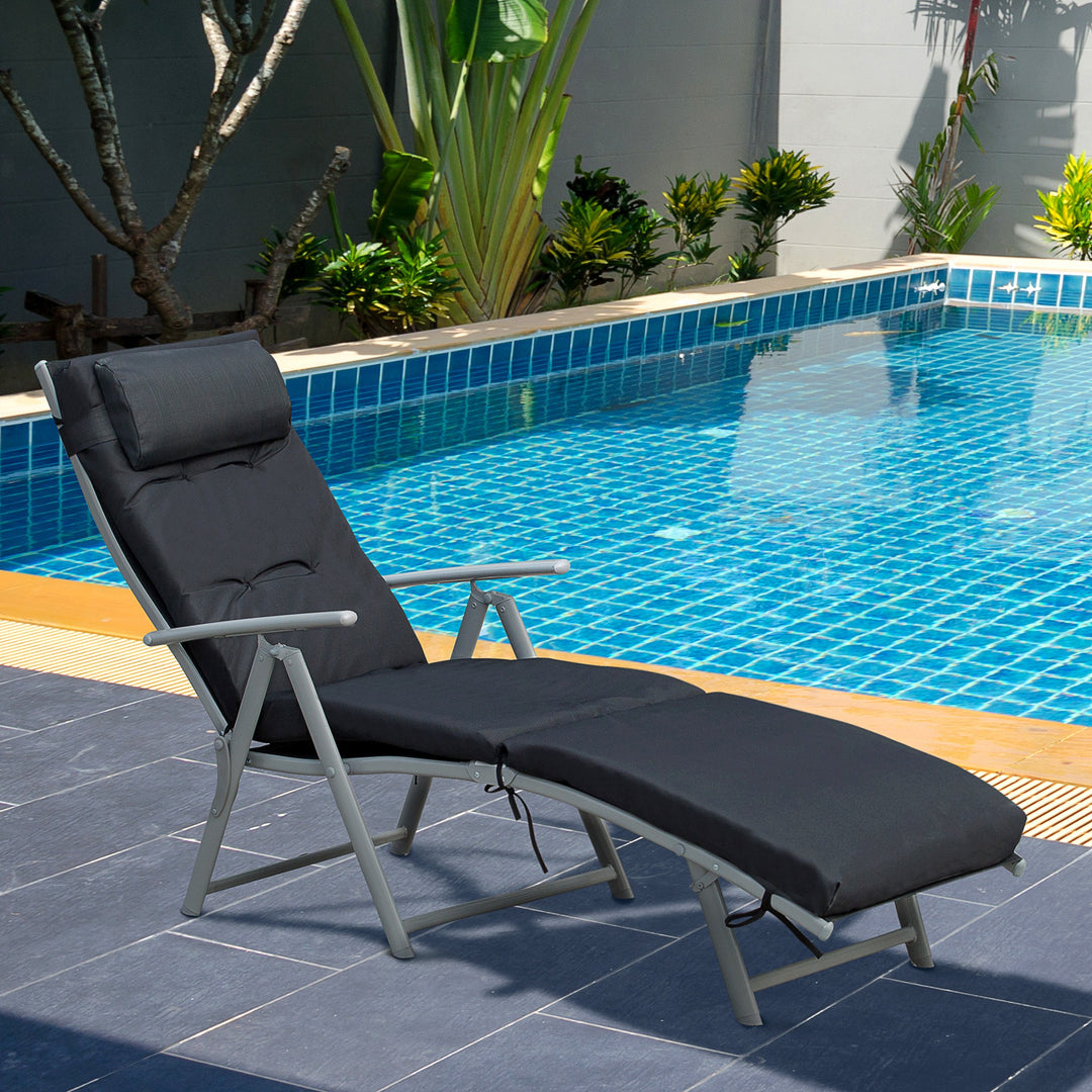 Outsunny Outdoor Patio Sun Lounger Garden Texteline Foldable Reclining Chair Pillow Adjustable Recliner with Cushion - Black