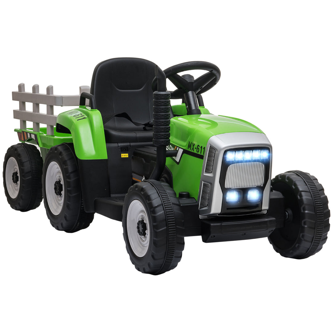 Electric Ride on Tractor with Detachable Trailer, 12V Kids Battery Powered Electric Car with Remote Control, Music Start up Sound and Horn, Lights, for Ages 3-6 Years - Green