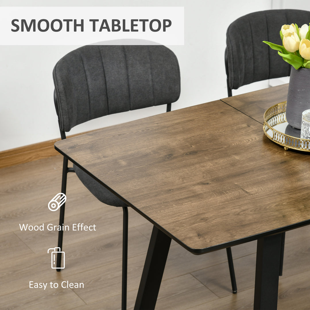 Extendable Dining Table Rectangular Wood Effect Tabletop for 4-6 People with Metal Frame & Hidden Leaves for Kitchen, Dining Room, Living Room