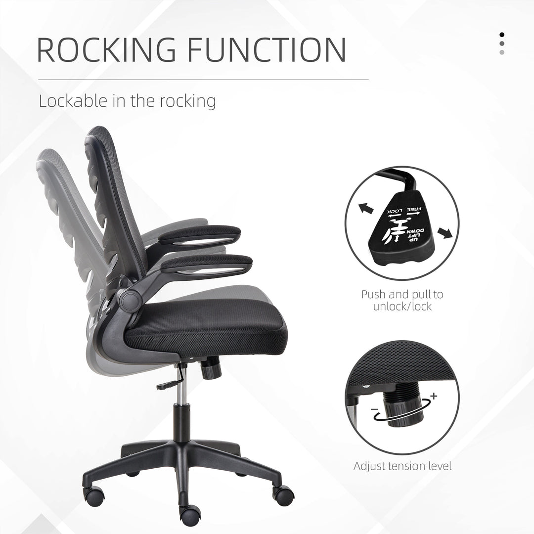 Vinsetto Mesh Swivel Chair for Home Task Desk Chair with Lumbar Back Support, Flip-Up Arm, Adjustable Height, Black
