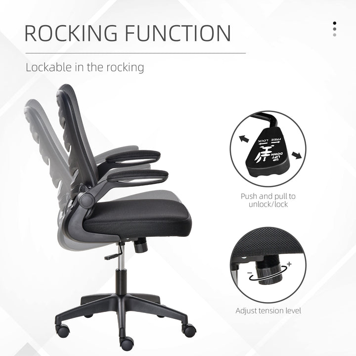 Vinsetto Mesh Swivel Chair for Home Task Desk Chair with Lumbar Back Support, Flip-Up Arm, Adjustable Height, Black