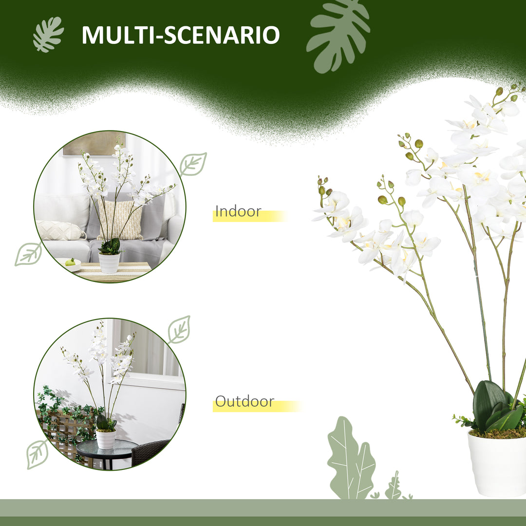 Artificial Orchid Plant in Pot, Artificial Flowers Fake Orchid Phalaenopsis for Home Decor Wedding, 17x17x14cm, White