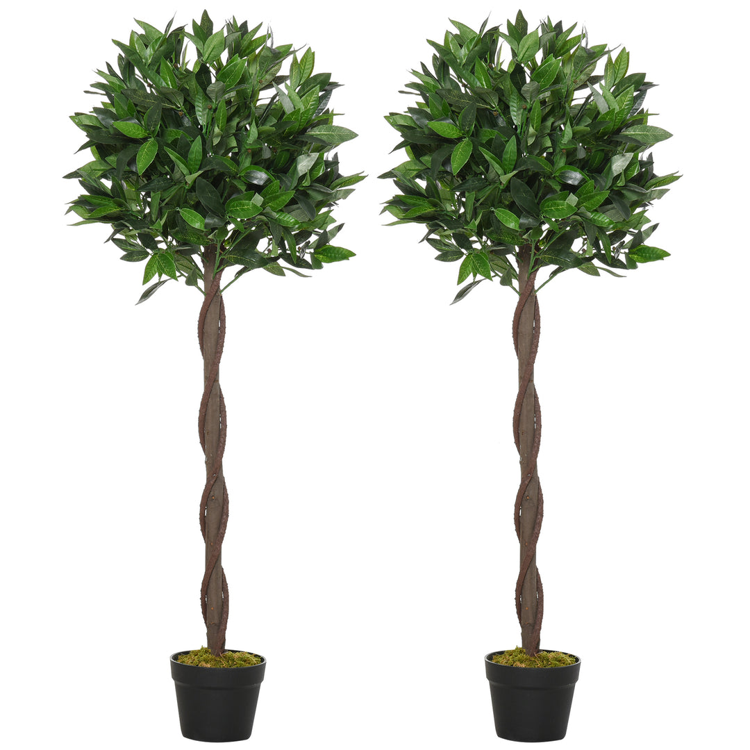 Set of 2 Artificial Topiary Bay Laurel Ball Trees Decorative Plant with Nursery Pot for Indoor Outdoor Décor, 120cm