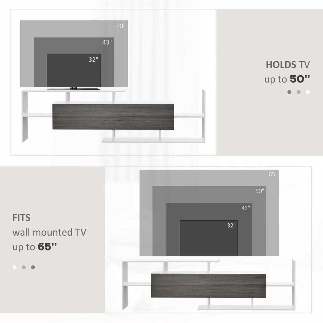 HOMCOM TV Unit with Storage for Wall-Mounted 65" TVs or Standing 50" TVs, TV stand set w/ a Wall Shelf & a Cabinet, Living Room Bedroom-White & Grey