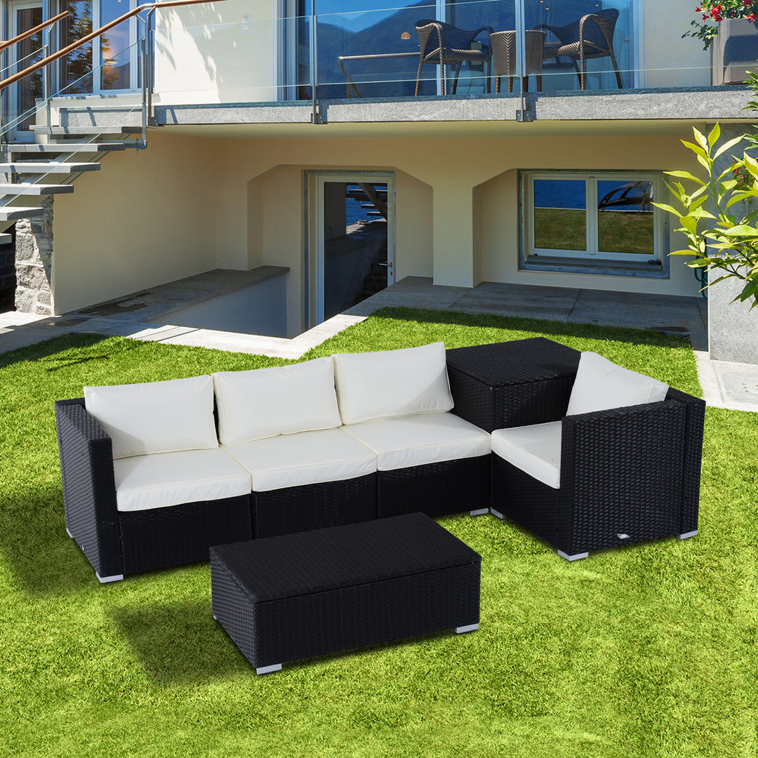 4-Seater Rattan Garden Corner Sofa Set Wicker 4 Seater Garden Weave Furniture w/ Cushion Black