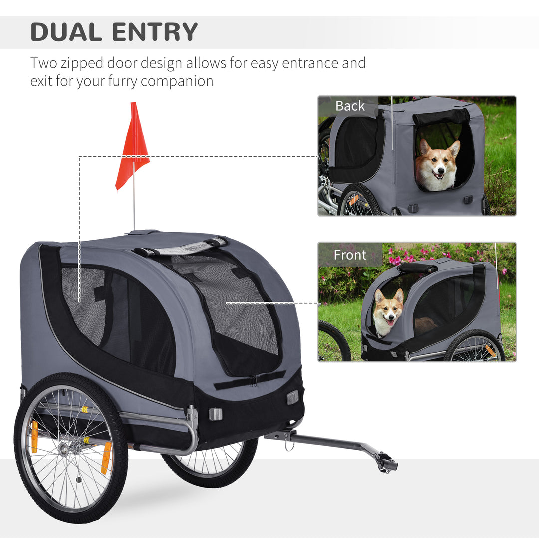 PawHut Dog Bike Trailer Steel Pet Cart Carrier for Bicycle Kit Water Resistant Travel Grey and Black