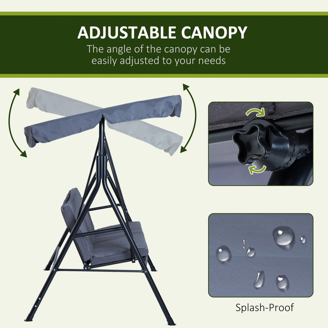 3 Seater Canopy Swing Chair Garden Rocking Bench Heavy Duty Patio Metal Seat w/ Top Roof - Grey