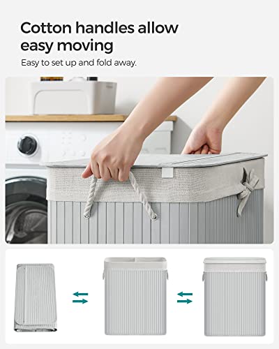 Divided Laundry Basket with 2 Sections and Cotton Handles- Grey