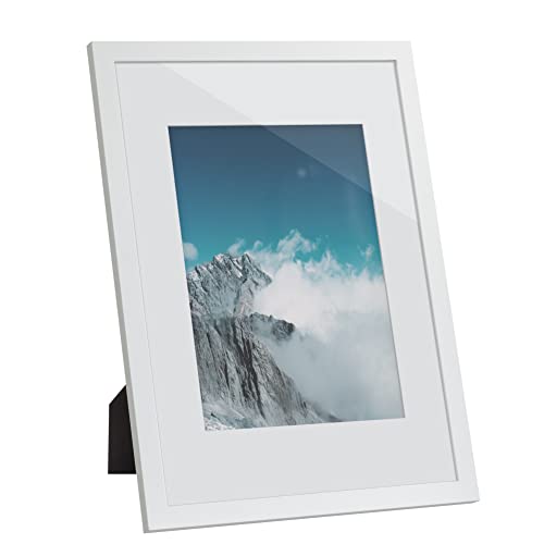 SONGMICS Picture Frame, Photo Frame, for 21 x 29,7 cm Pictures without Mat, 15,2 x 20,3 cm Photos with Mat, MDF, Glass Front, White RPF011W01