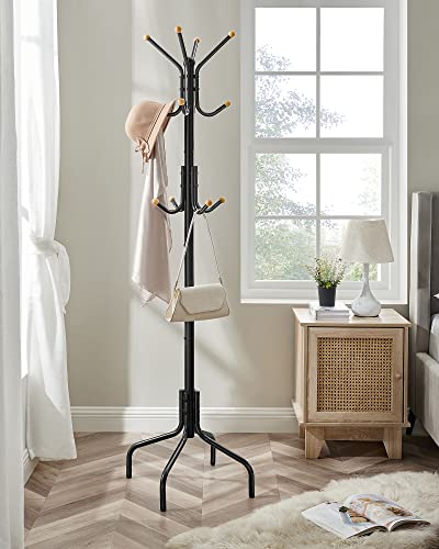 Coat Stand, Metal Coat Rack with 12 Hooks for Jackets-Black